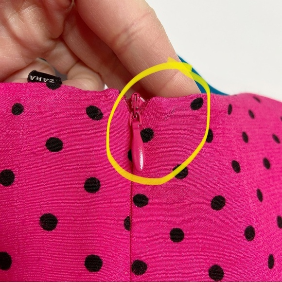 Zara Trafaluc Bright Pink Polka Dot Ruched Asymmetrical Dress - Picture 15 of 16